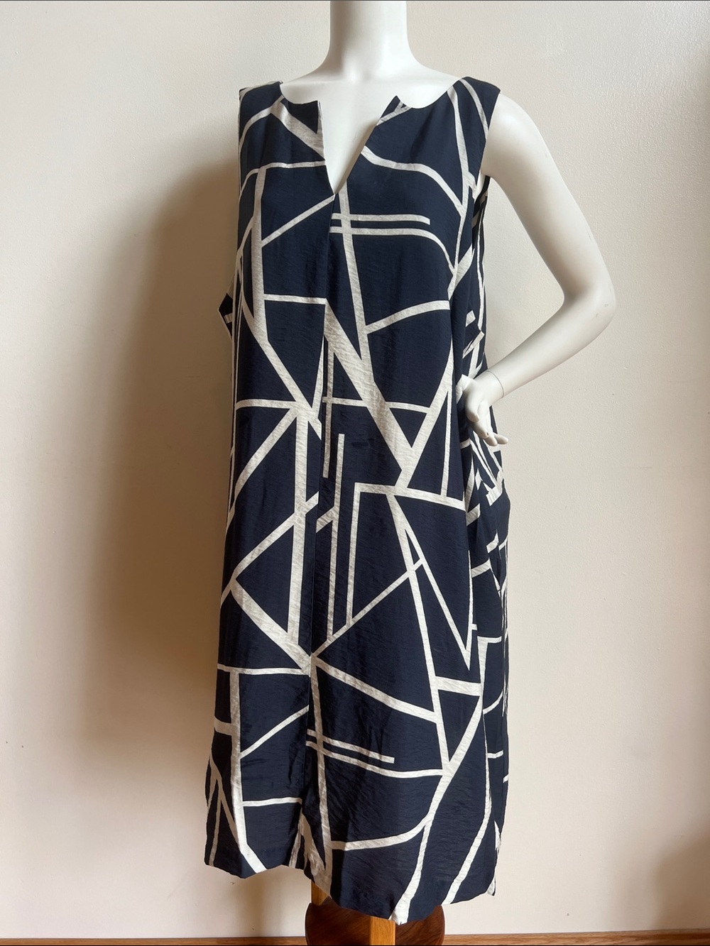 Banana Republic Geometric Midi Dress lagenlook contemporary whimsy pockets NWT.